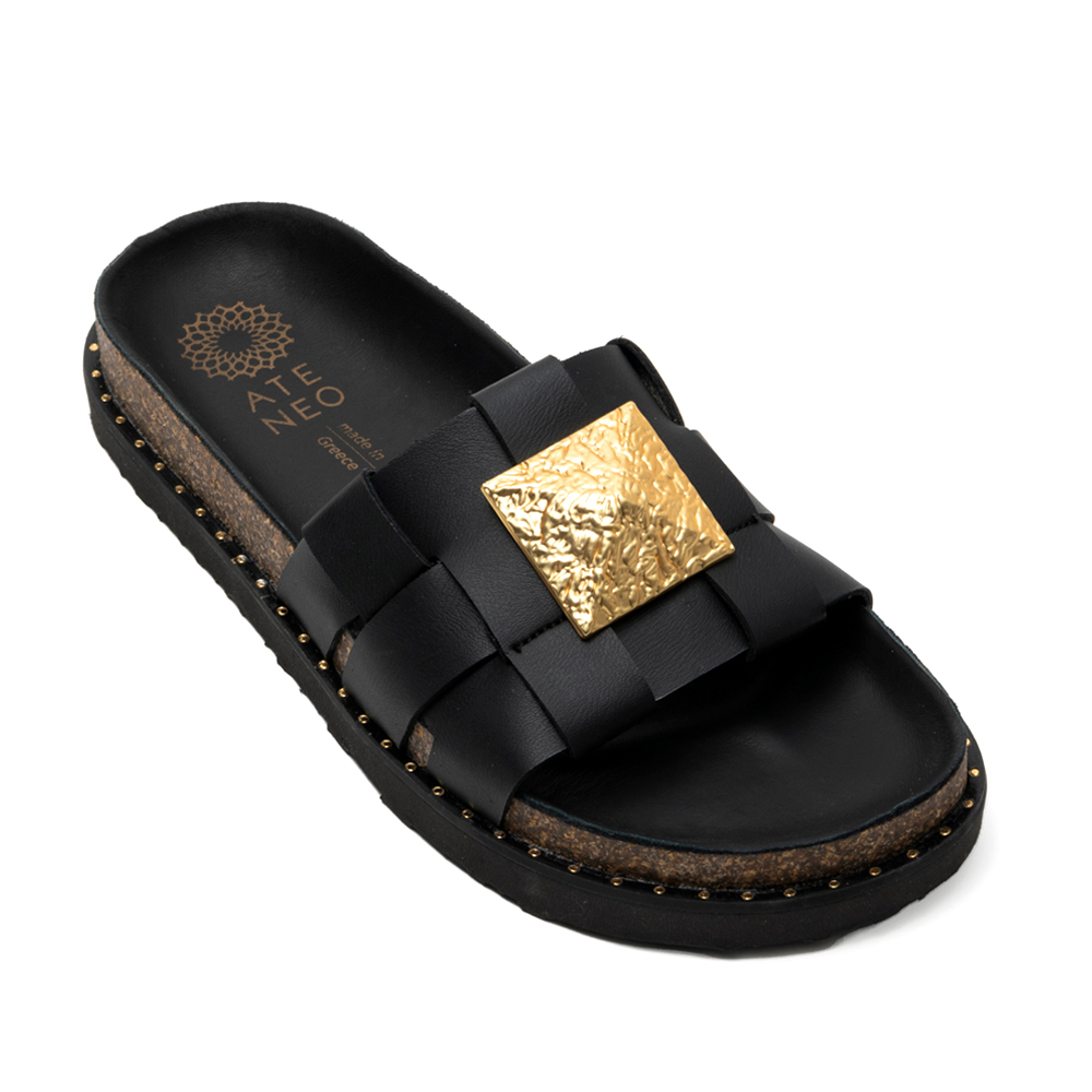 Ateneo 6504-01 Δερμάτινο Σανδάλι Μαύρο φωτογραφία